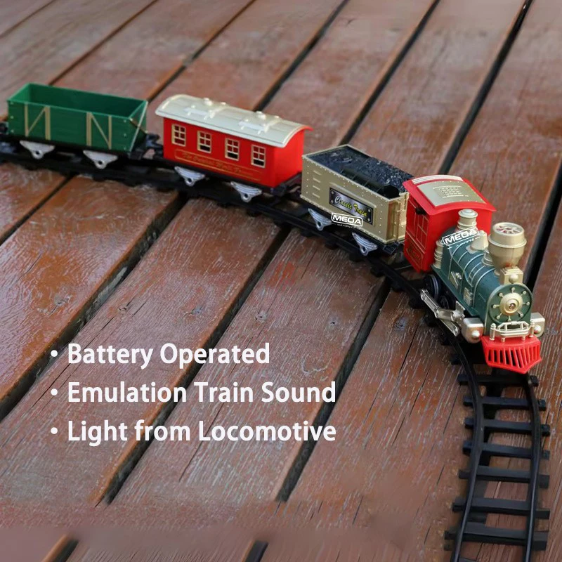 

Christmas Electric Railway Train Toys Xmas Battery Operate Steam Locomotive Train Toys Set Gift for Kids with Light&Sound