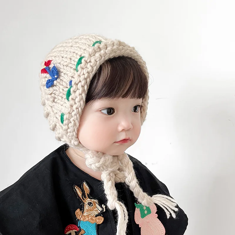 

Winter Baby Girl Hat Knitted Warm Ears Embroidery Toddler Bonnet Hats Infant Beanie Cap Kids Accessories Baby Cap 2-6Y