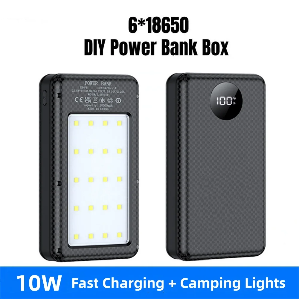 Dual USB Typ-C 18650 Powerbank DIY-Gehäuse 5V Batterie-Aufbewahrungsbox mit Campinglicht Abnehmbarer Halter für Mobile Aufladung