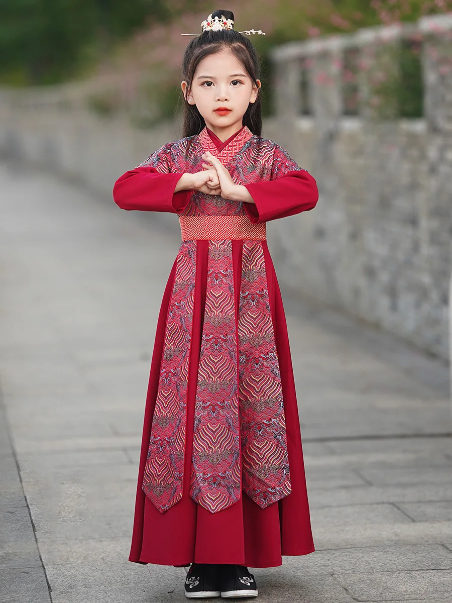 Ancient Chinese Dress Hanfu Kids Traditional Embroidery Dresses Boy and Girl Martial Arts Cosplay Costume Kimono Student Uniform