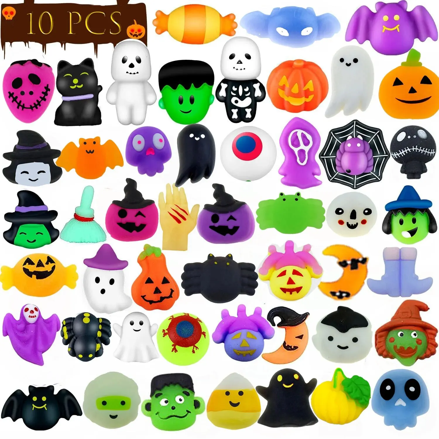 Halloween Party 10Pcs Novel Halloween Squeeze Stress Relief Toy Random Style Ghost Bat Pumpkin Squeeze Vent Toy