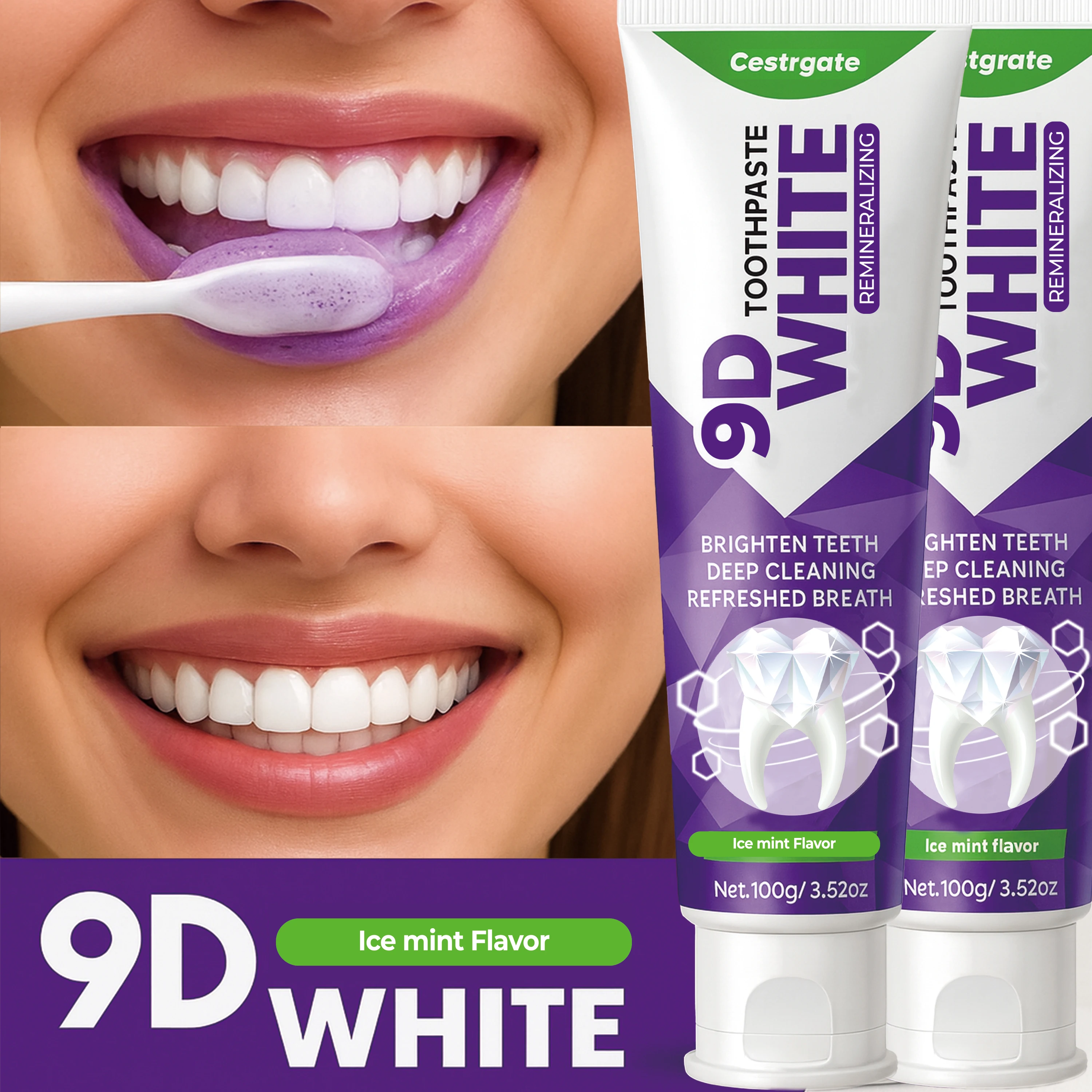 9D White 10% Hydroxyapatite Toothpaste – Professional Dental Gel with 10% Remineralizing Formula – Deep Cleaning Foam, Stain Rem