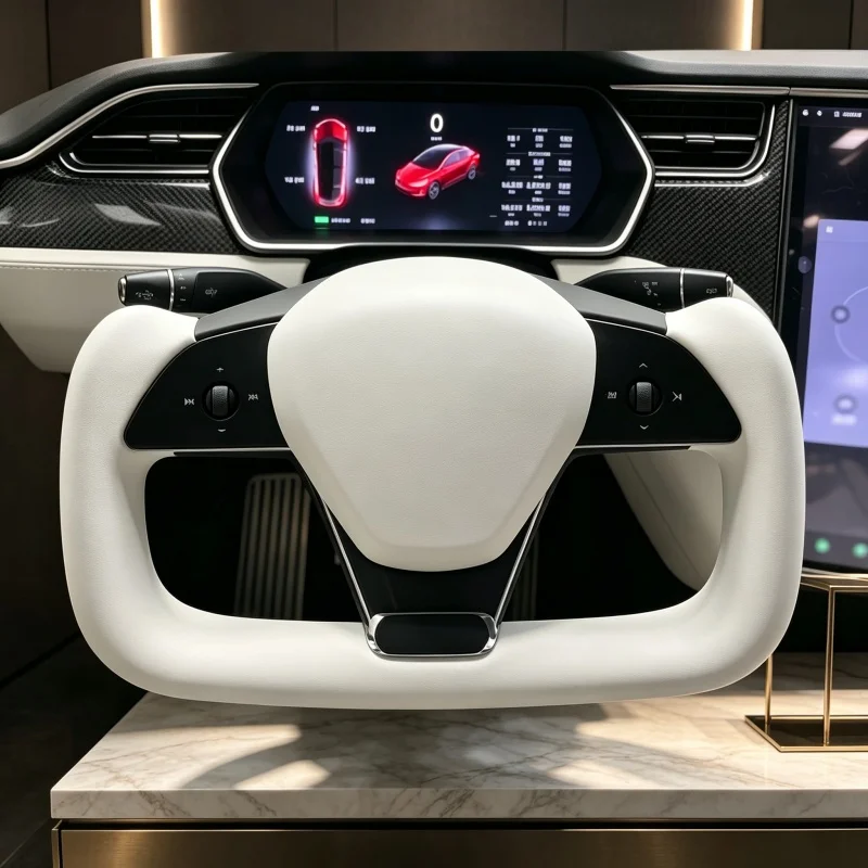 Housse de volant de voiture en cuir blanc antidérapante cousue à la main pour Tesla Model S Yoke Model X, protège contre les rayures