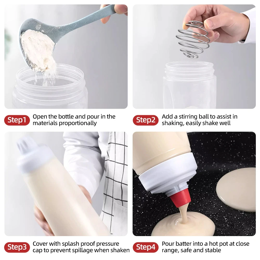 Pancake Batter Bottle Battler Mixer With Blender Ball Wire Whisk For Restaurant Baking Pancakes Cupcakes Muffins Crepes And More