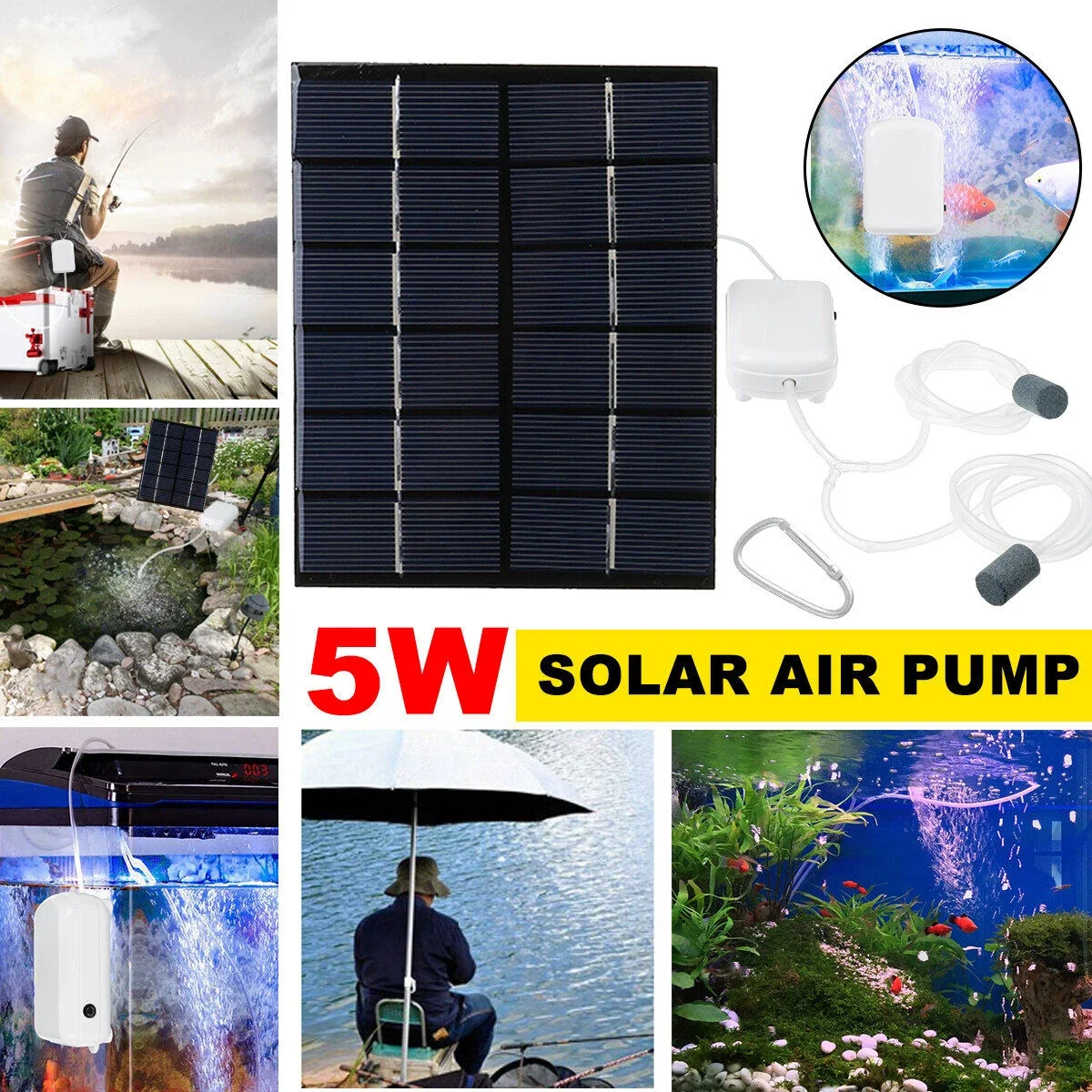 5W 1.6L/min 2 in 1 Solar Water Oxygen Pump Solar Power Air Pump Oxygenator With Oxygen Hoses For Pond Fish Tank Garden Tools