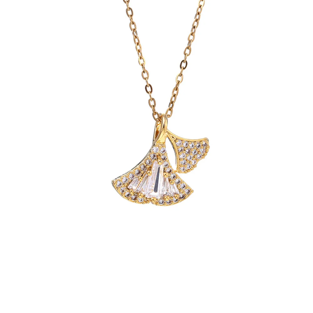 

Exquisite fashion design, diamond-encrusted with zirconium, ginkgo biloba, cold wind, niche necklace, women's collarbone chain,