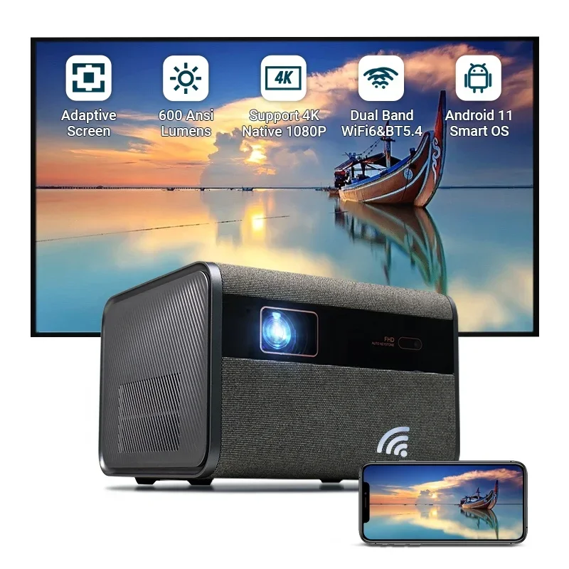 2025 Full HD Native 1080P 4K 800ANSI Smart WiFi 6 LED LCD Home Movie Christmas Gift Auto Focus Keystone Android 11