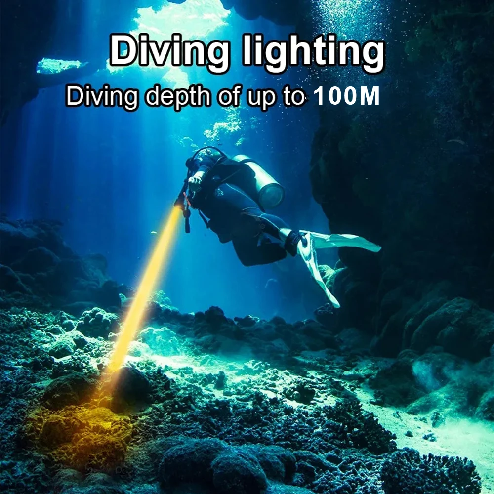 White / Yellow Light Diving Flashlight Ultra Bright 9pcs LED Lights Metal Housing Dive Lantern Lamp For Spearfishing & Camping
