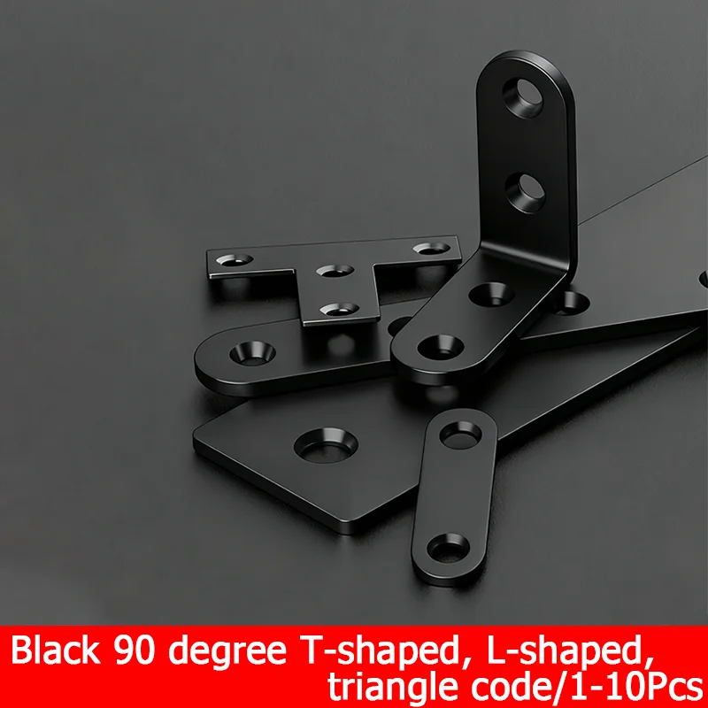

Black Stainless Steel T/L-shaped Furniture Corner Code Angle 90° Right Angle Furniture Connection Fixing Device Free screws