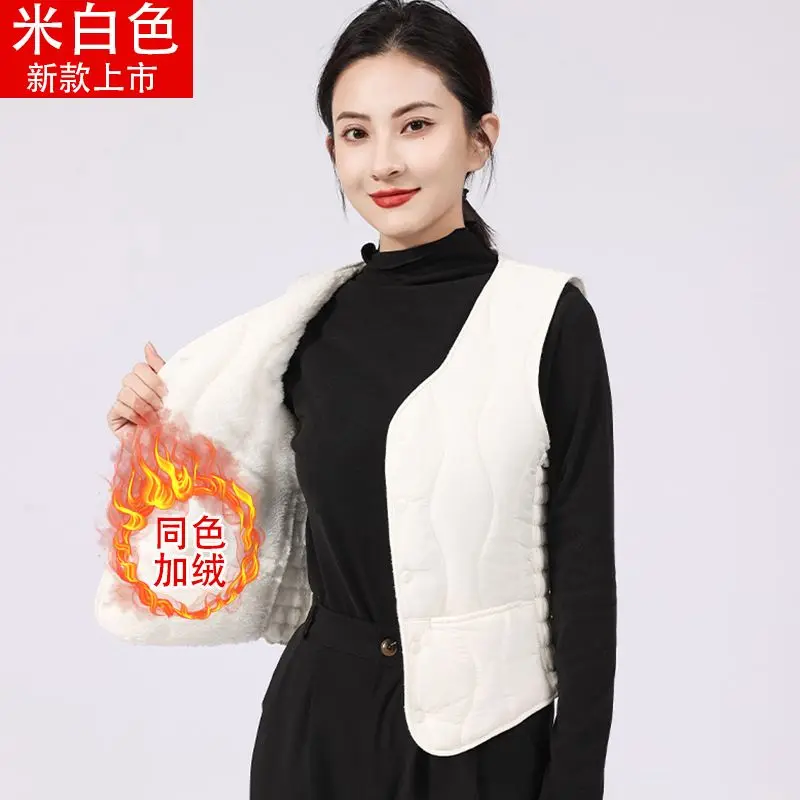 

Autumn and Winter Lamb Velvet Thickened New Down Cotton Vest Women's Light and Slim Sleeveless Autumn and Winter Vest