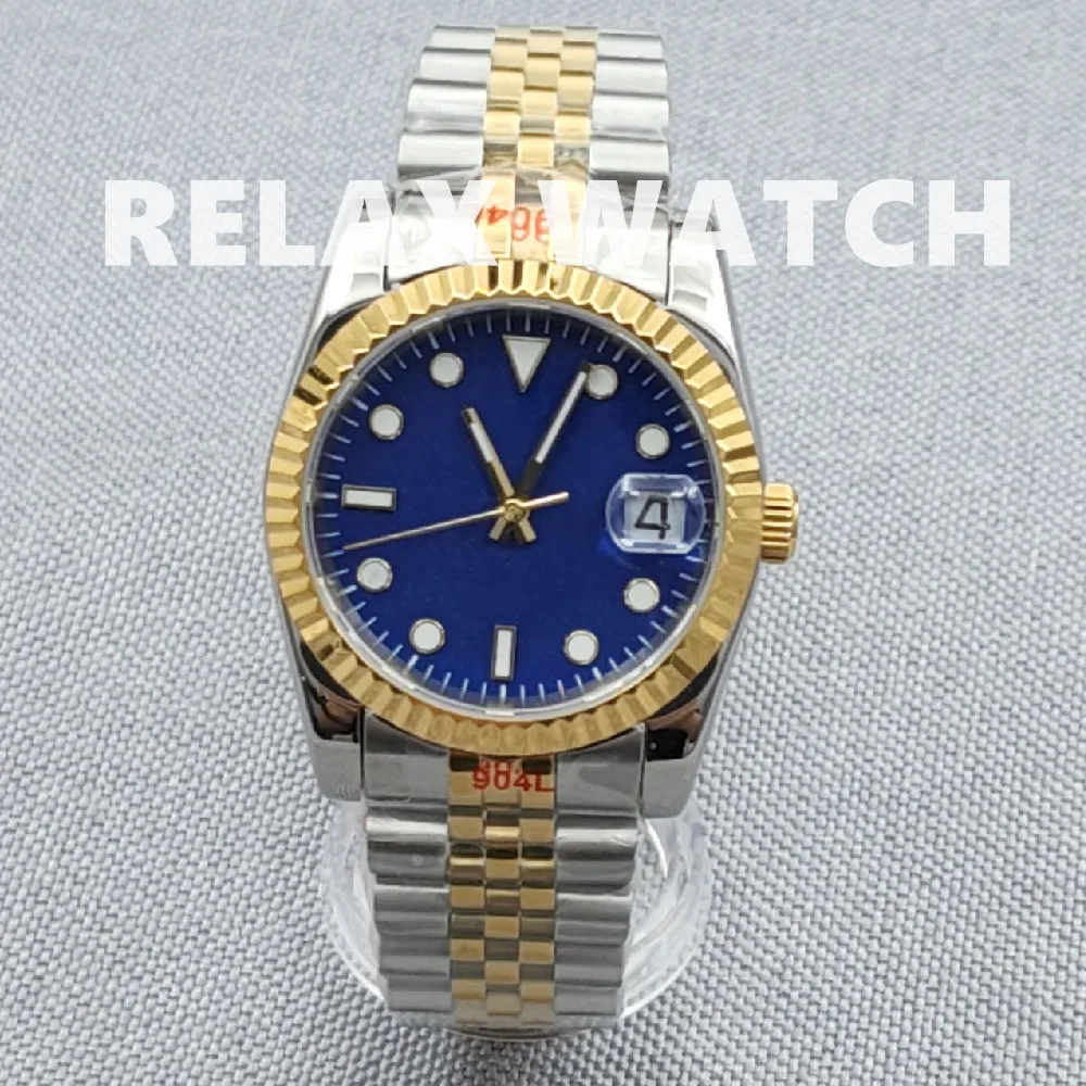 36mm 39mm Pvd Gold And Silver Log Style Stainless Steel Watch Blue Green Dial Japan Nh35 Automatic Movement