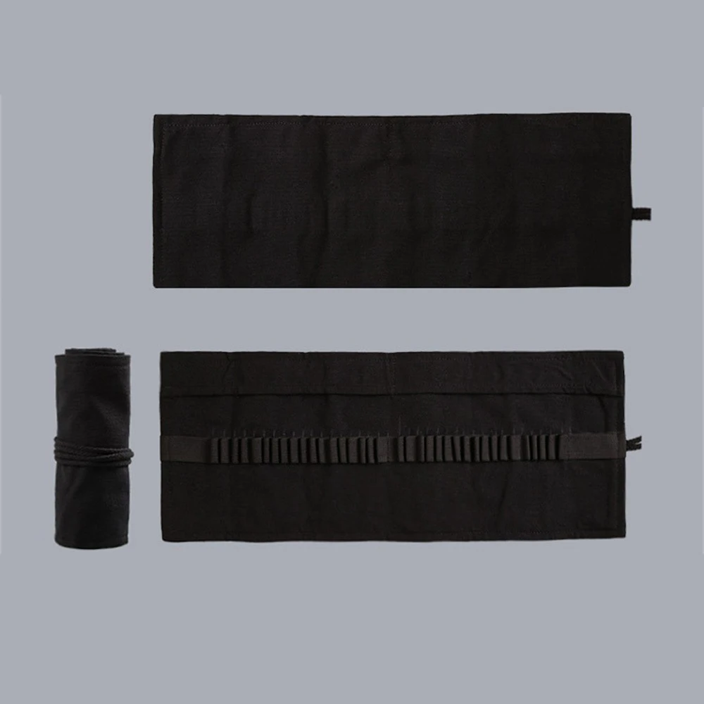 Pencil Case Elastic Socket Has Many Uses Black 24 Holes Storage Bag Pen Curtain Canvas Material Firm Thread 12 Holes Save Space