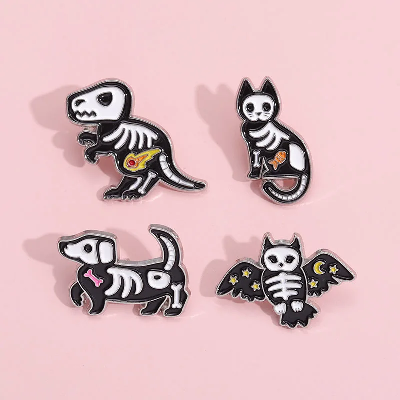 Cartoon Animal Bone Enamel Brooch Dinosaur Fossil Fish Bird Cow Sheep Dog Skeleton Specimen Metal Badge Punk Pins Jewelry Gift - Image 4