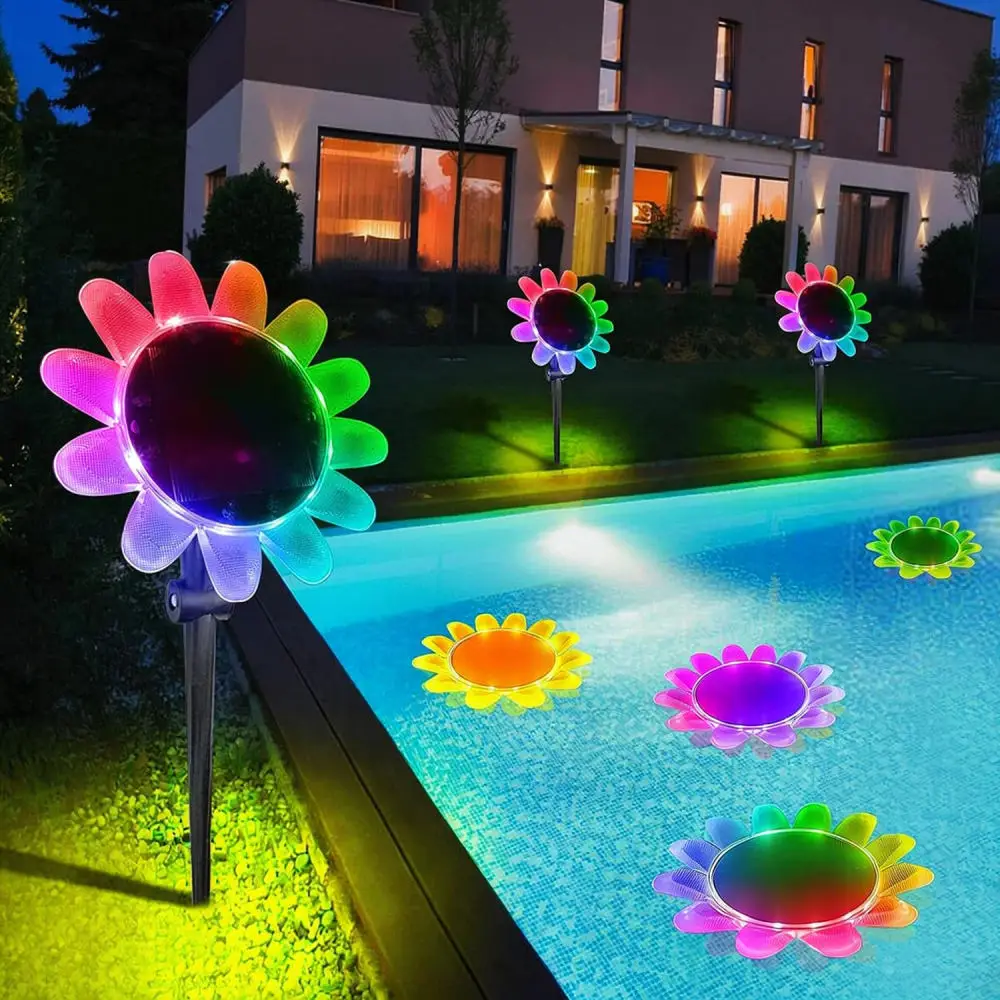 Waterproof Solar Floating Light LED Flower Lamp Color Changing Decorative Lighting For Backyard Swimming Pool Pond Fountain Spa