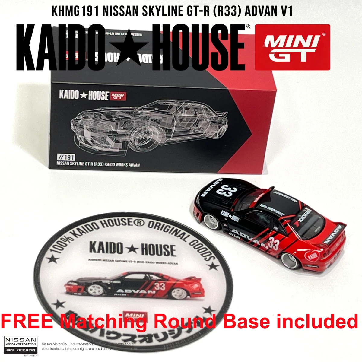 Kaido House, op voorraad: JDM 1:64 KHMG197 Skyline GT-R R34 Kaido Star Racing V1, verzamelmodelauto, gegoten modelauto.