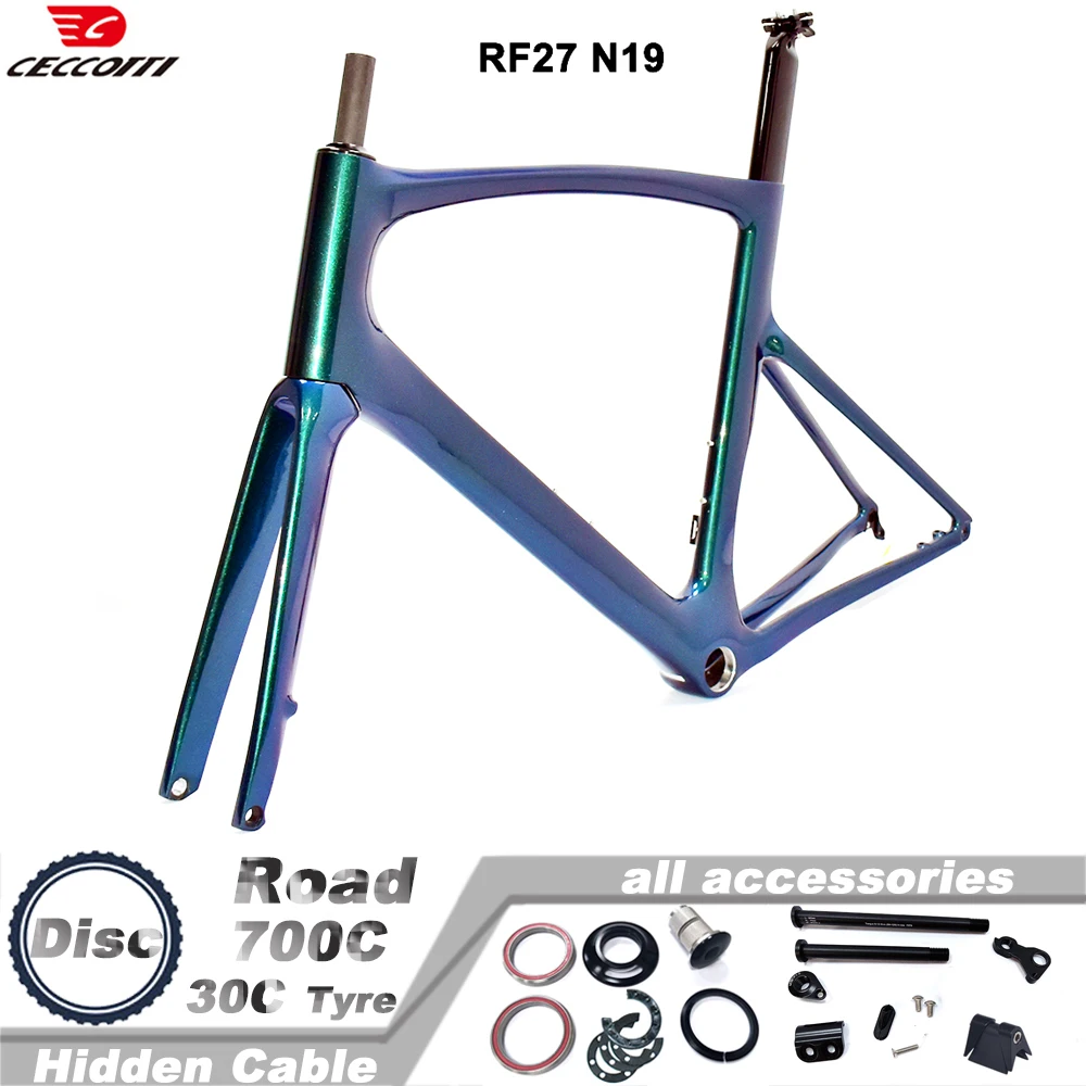 CECCOTTI RF27 Model Fully concealed cable Road Bike Full Carbon Fibre Bicycle Thru Axle Disc Brake Frame Fork+Seatpost+Headsets