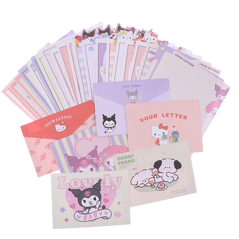 Kawaii Sanrio Hello Kitty Stationery Envelope Set Kuromi Pochacco Letter Paper Love Letter Set Great Gift