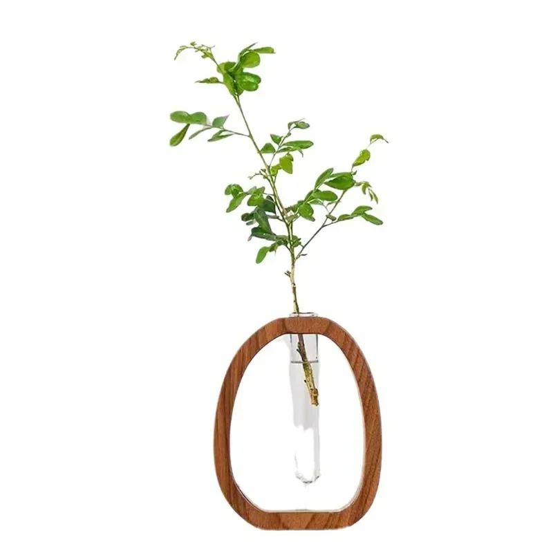 Soporte de flores de madera maciza de nogal, decoración de arreglo floral creativo, planta de vidrio Simple, mini florero cultivado en agua