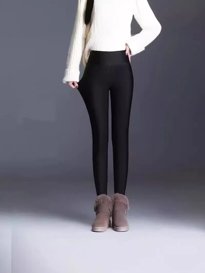 Glossy pants super thick imitation lamb cashmere artificial velvet leggings winter warm pants