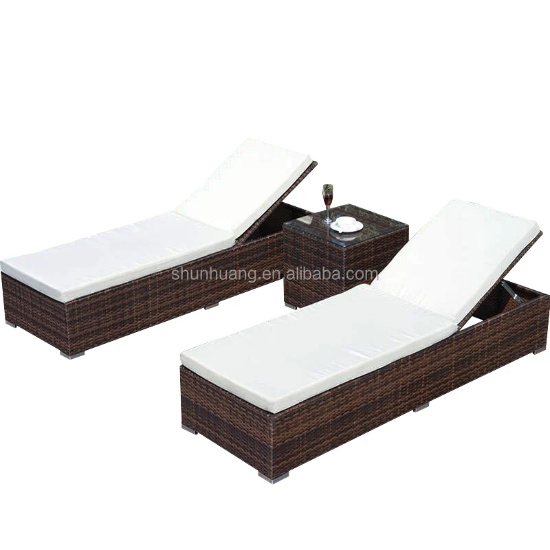 Outdoor Pool Sunbed Beach Chair with Round Coffee Table