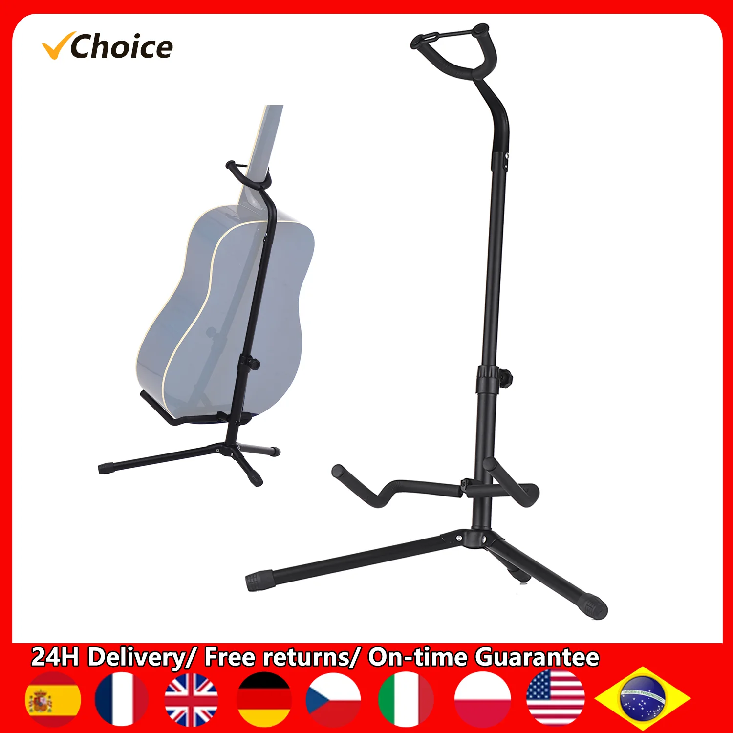 Solid Wood Guitar Stand - Universal Holder For Acoustic, Electric, Bass & Ukulele