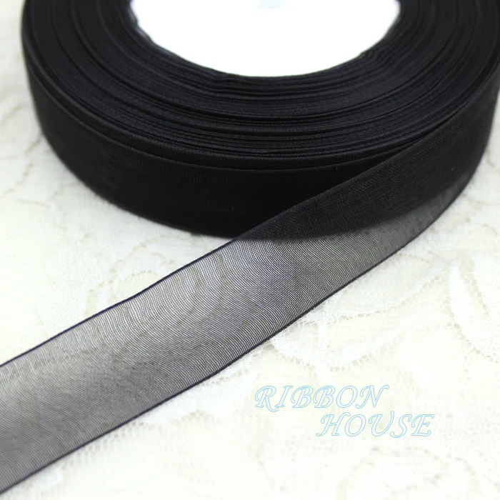 (50 yards/roll) 1\'\'(25mm) black organza ribbons gift wrapping decoration ribbons Wholesale