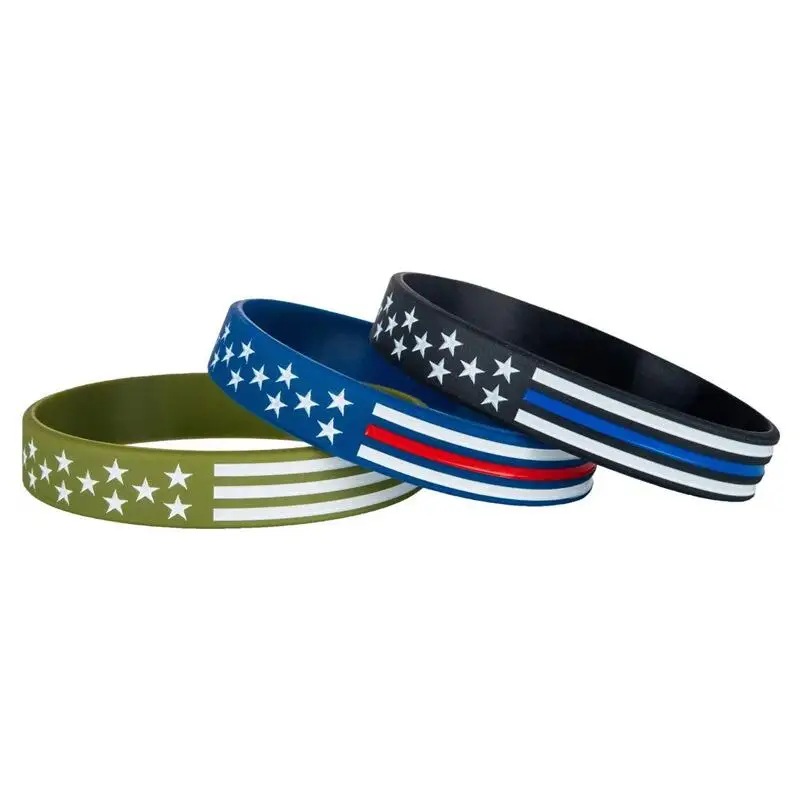 3pcs united states USA flag American flag rubber bracelet silicone wristband