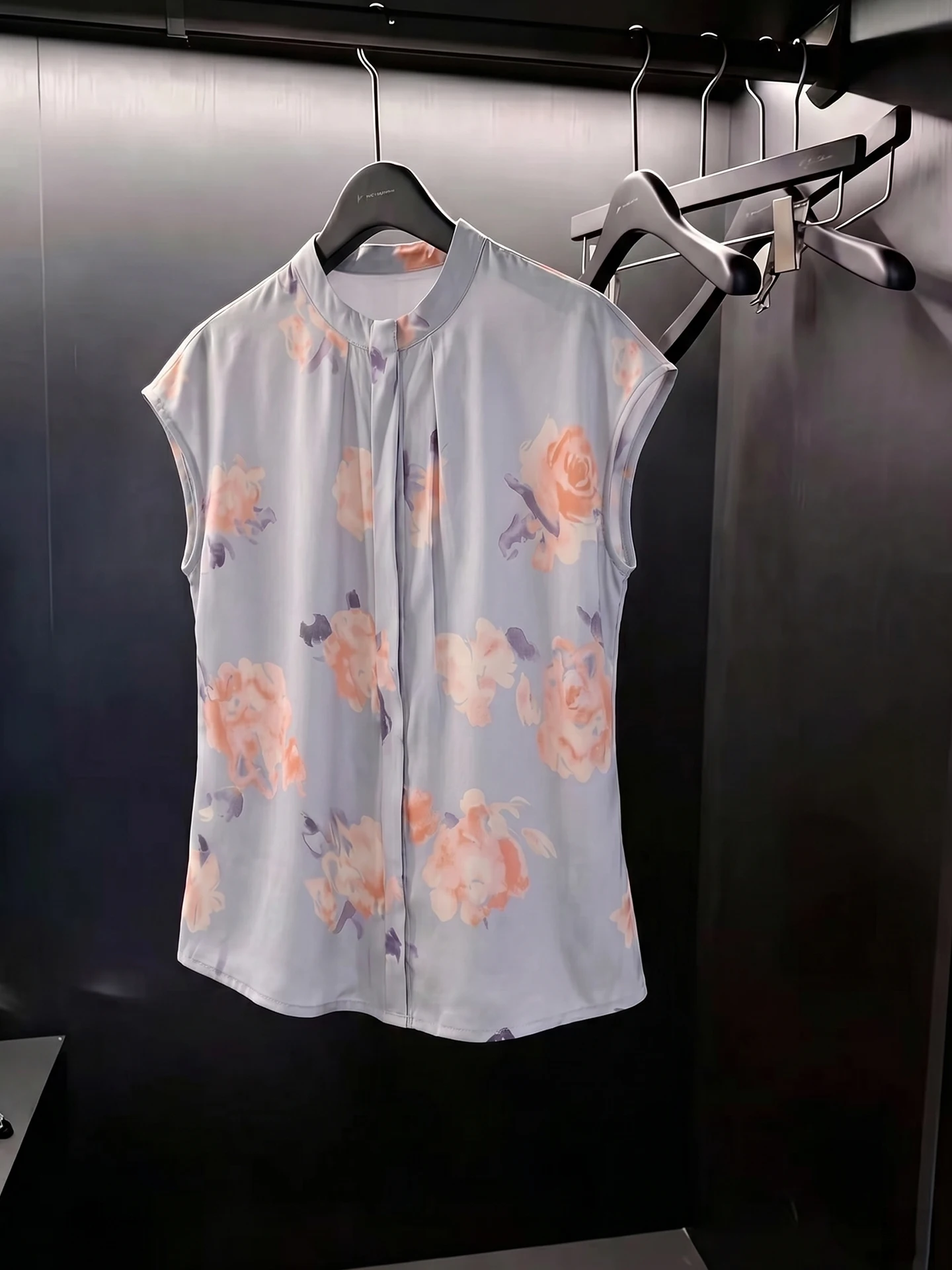 

Elegant Retro Print Short Sleeve Shirt Summer Beautiful Fashionable Top Outerwear Anti-Aging Skin-friendly Versatile Small Shirt