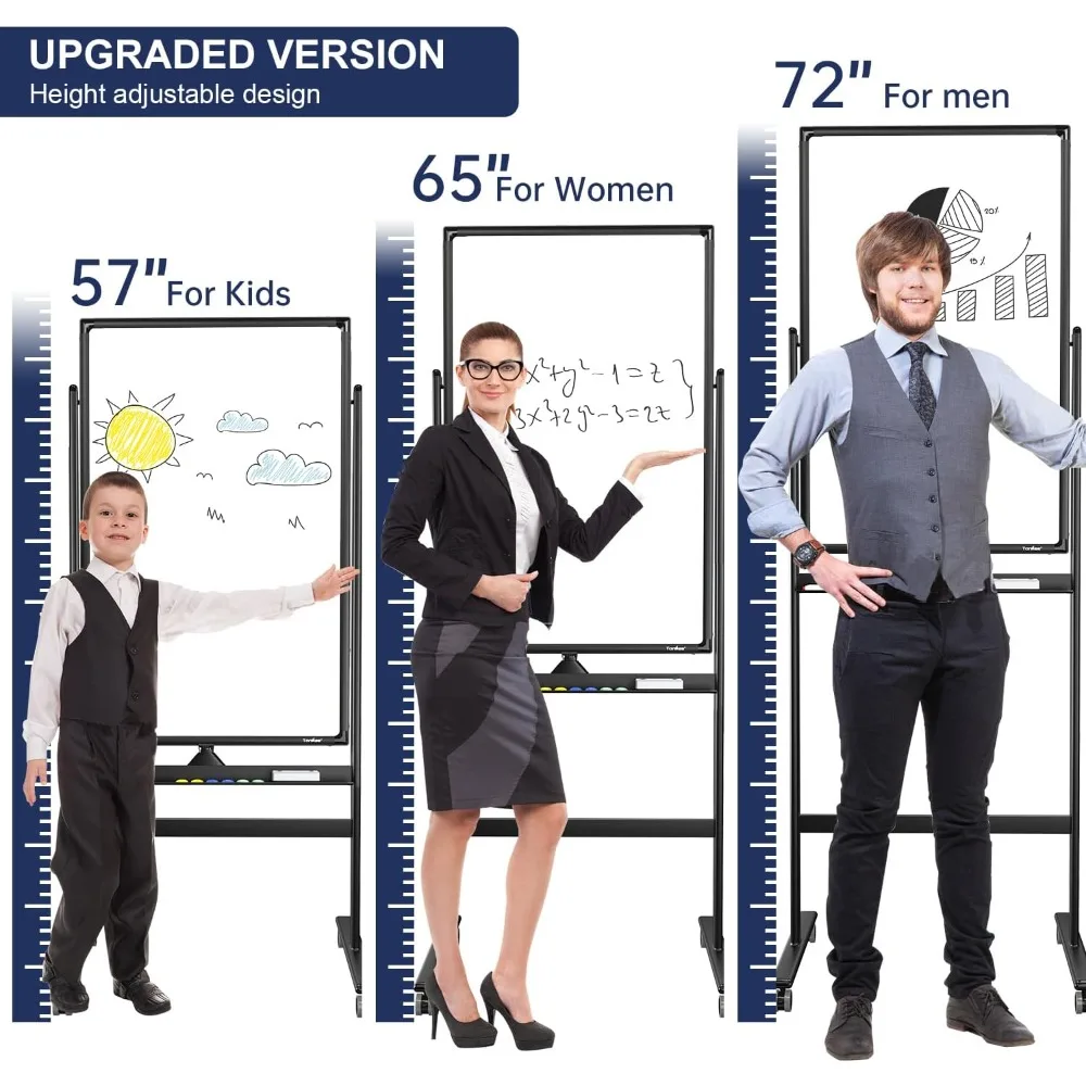 Adjustable Rolling Whiteboard 40x24in Magnetic Dry Erase Board on Wheels for Classroom Office Home
