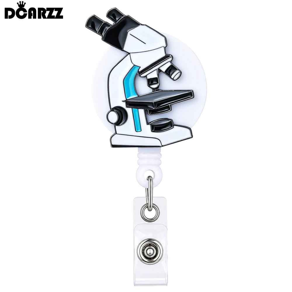 Microscope Badge Reel Retractable Lab Science Enamel Badge Holder for Scientist Microbiologist Nurse Doctor Healthcare Workers