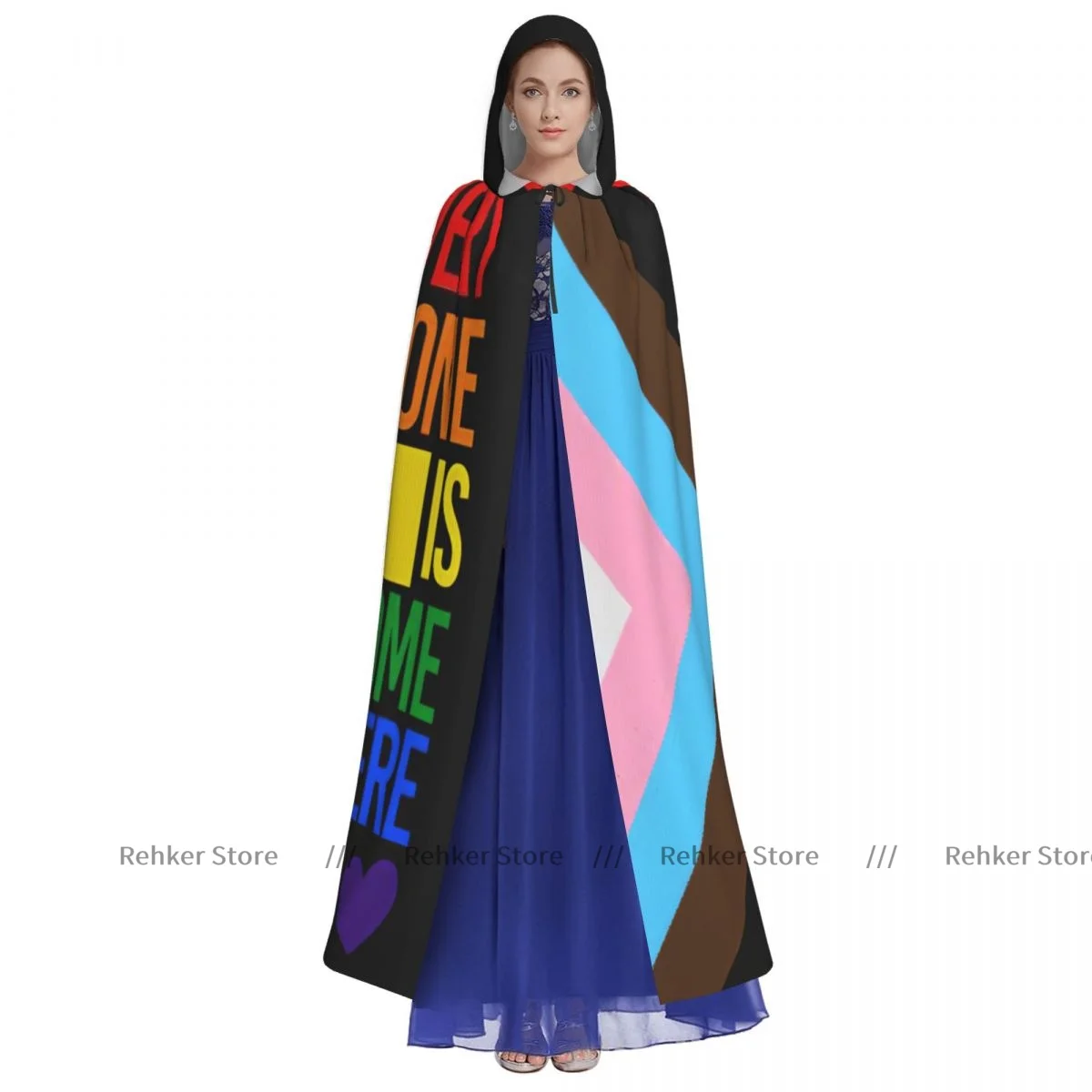 Adult Halloween Pride Flag Rainbow Cloak Cape Hooded Medieval Costume Full Length Dress Coat