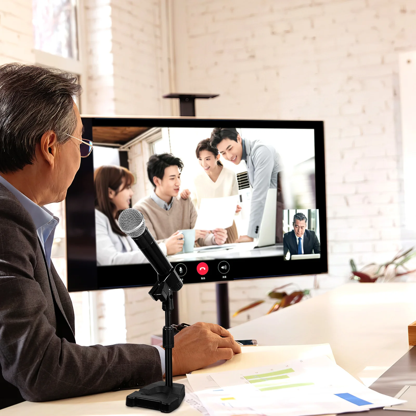 

Desk Microphone Stand Base Adjustable Table Mic Stand Shock Mount Holder Spring Clip Stable Mic Bracket for Meetings Games