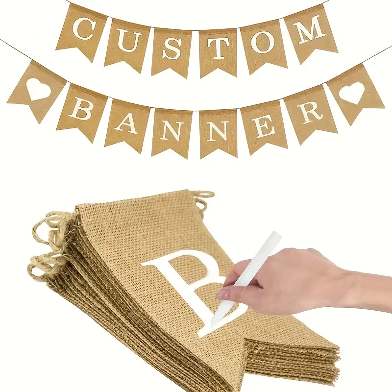 15 unids/set DIY pancarta de arpillera, decoración de fiesta DIY bandera de cola de golondrina en blanco, bandera de arpillera, Baby Shower