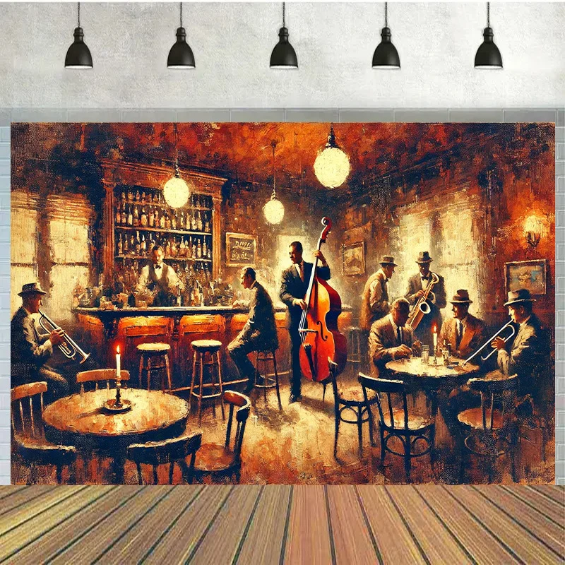 Jazz Band Vintage Bar Tapestry Retro Music Club Wall Decor for Man Cave Lounge Restaurant Pub Themed Party Classic AmericanStyle