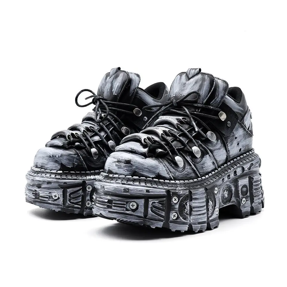 

9cm Ladies Heavy Metal Dark Rock Locomotive Old Spike Heightened Platform Yabi Cyborg Goth Leather Punk Shoes Men