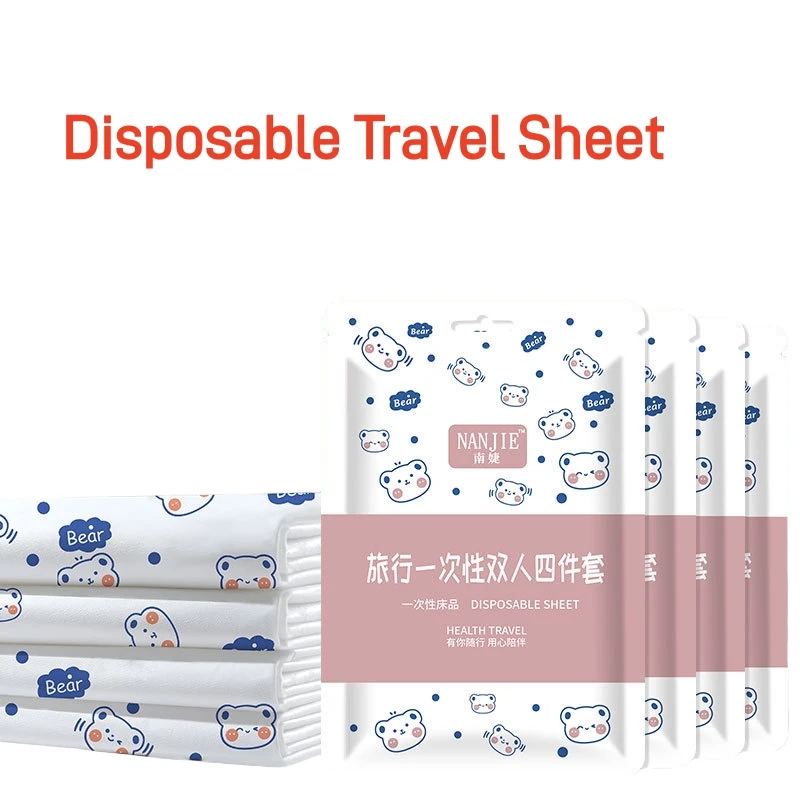 Non-Woven Bedding Set Disposable Duvet Cover 3/4pcs Bed Sheet Travel Anti-Dirty Waterproof Hotel Portable Travel Bedding Set