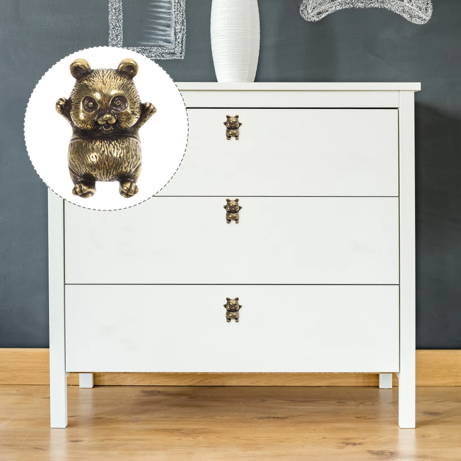 Vintage Brass Panda Drawer Knobs Cabinet Pulls Dresser Handles for Bedroom Living Room Kitchen Closets Artistic Home Decor