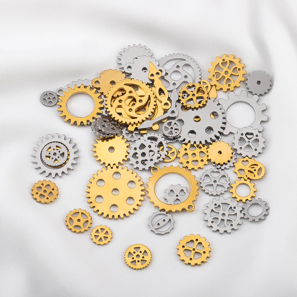 15pcs Stainless Steel Holes Solid Hollow Out Mechanical Steampunk Cogs Gears Charms Pendants For DIY Jewelry Making Accessories