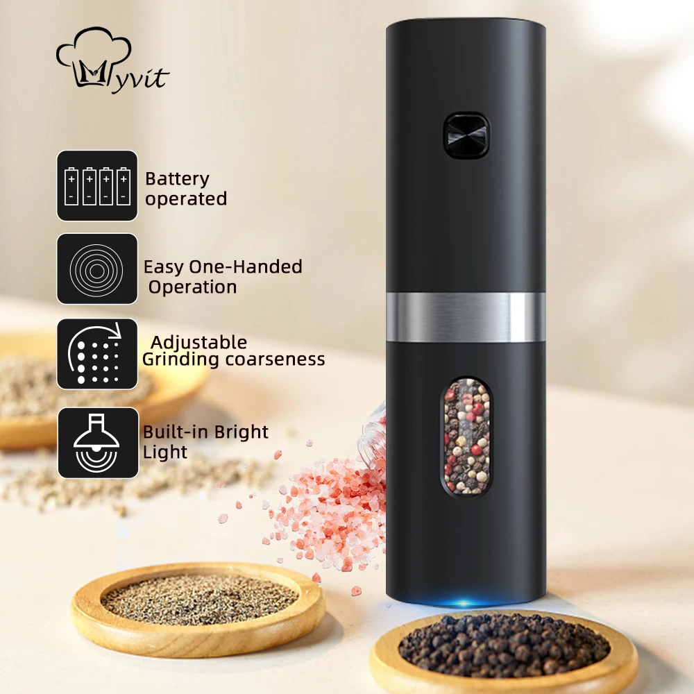 

Automatic Electric Salt and Pepper Grinder Adjustable Coarseness Salt Grinder With Base Set Battery Powered Cooking Tool