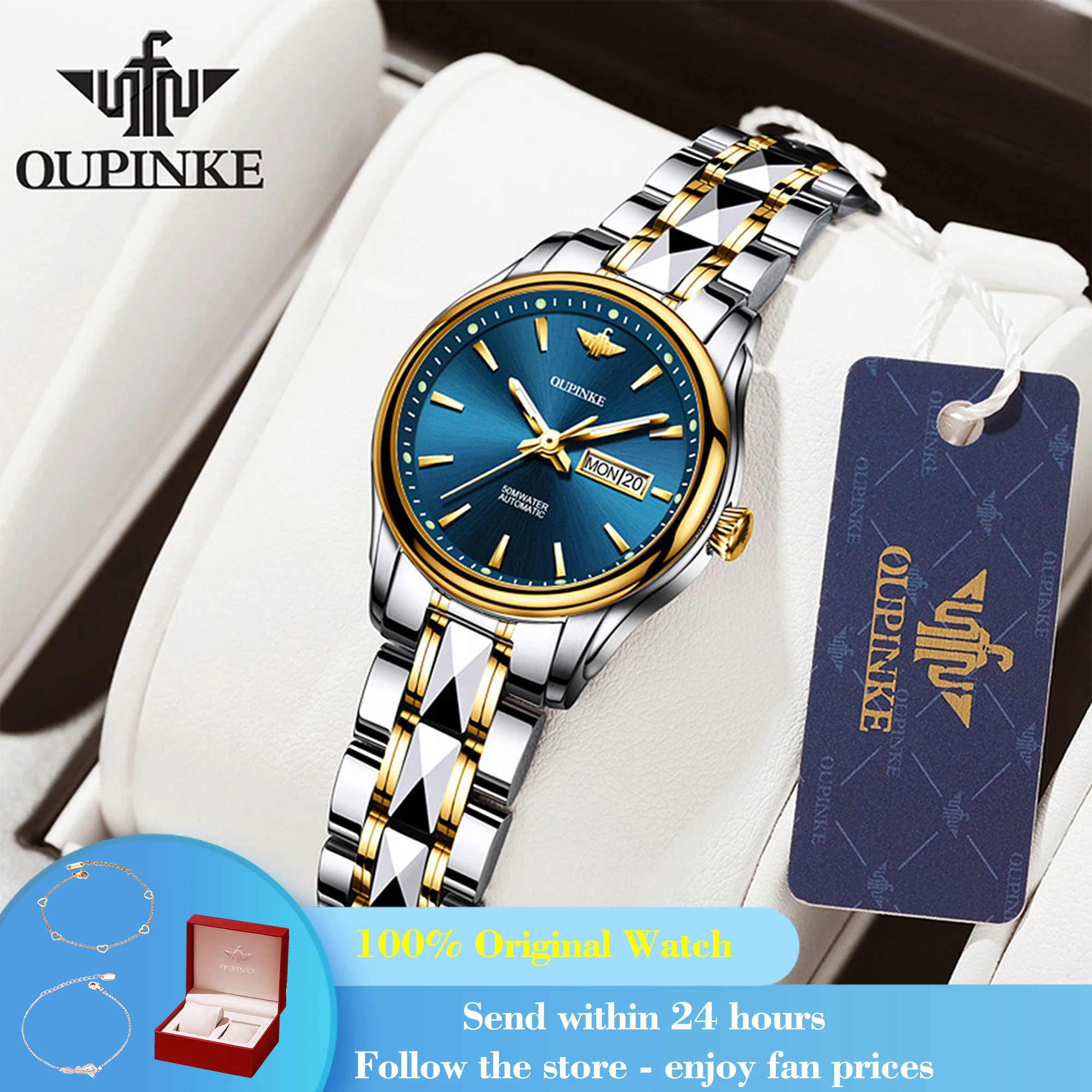 

OUPINKE 3170 женские часы с двойным календарем, автоматические механические часы для женщин, лучший бренд, глубокие водонепроницаемые женские наручные часы для платья