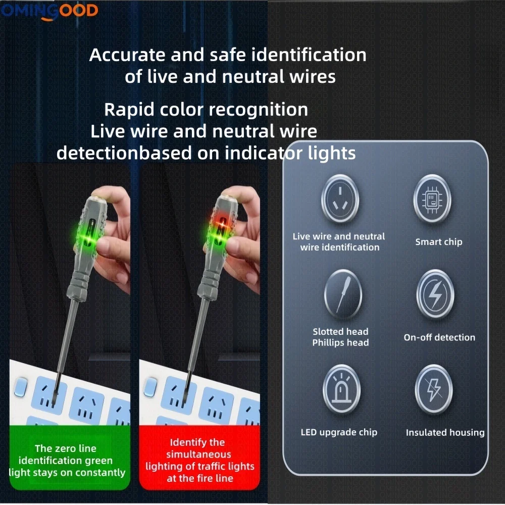 NEW Electrician Test Word/cross Screwdrivers AC Non-contact Induction Test Pen Voltage Tester 12-250V Red Green Induction Lights