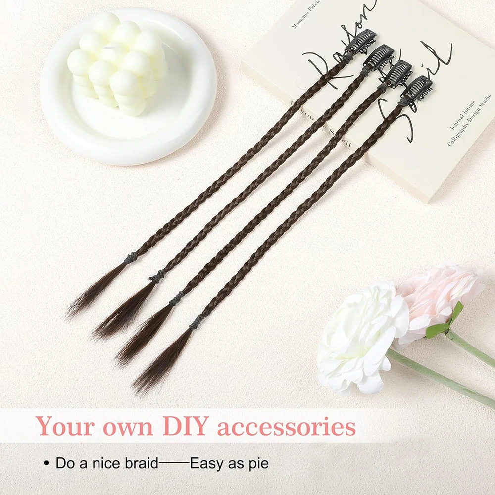 4pcs Synthetic Box Braids Clip In Hair Extensions K-POP Long Hair Braid Extensions For Party Use Y2K Hair Accessories