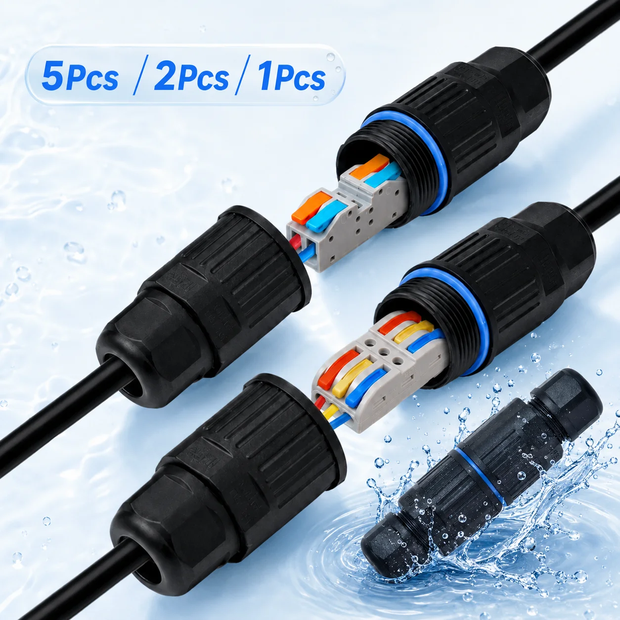 Outdoor IP68 Waterproof Electrical Cable Connector 3 Way Junction Box with Replaceable Lever Wire for Secure Wire Connections