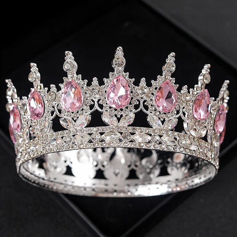 Baroque Round Wedding Crown Bridal Pageant Rhinestone Crystal Tiaras Crown Molding Headpieces For Queens and King