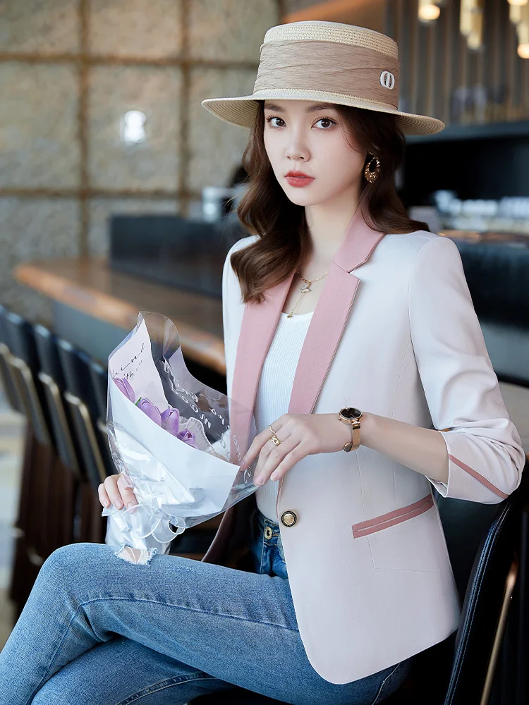 Casual Formal Patchwork Blaze Coat Korea Suit Female Office Short Blazers Jackets Lady Femme Pockets Slim Spring Autumn Women