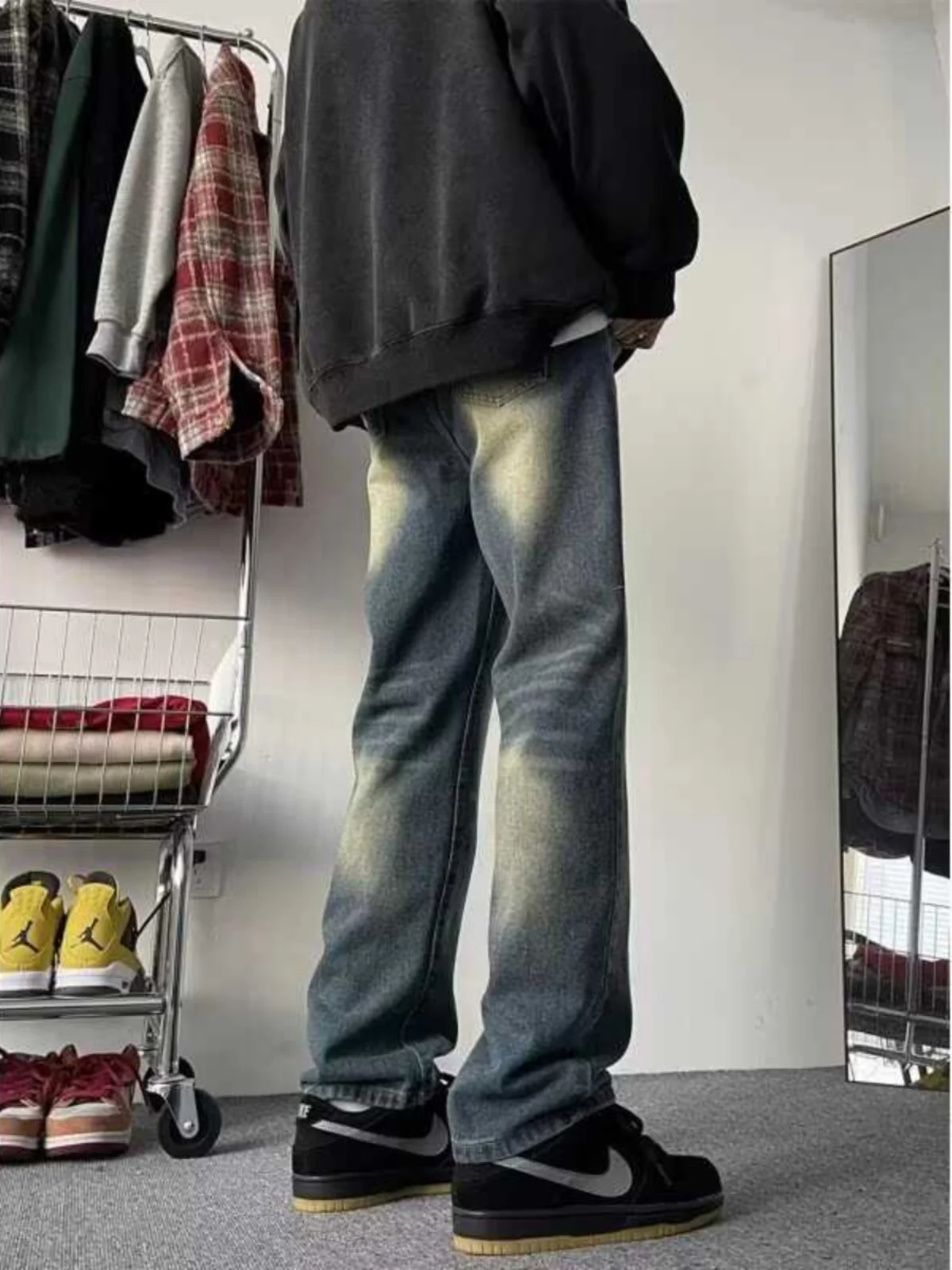 Retro American Deep Blue Herrenjeans Waed Outfall Slim Fit Elastic Micro Flared Straight Leg Casual Wear Youth Trend