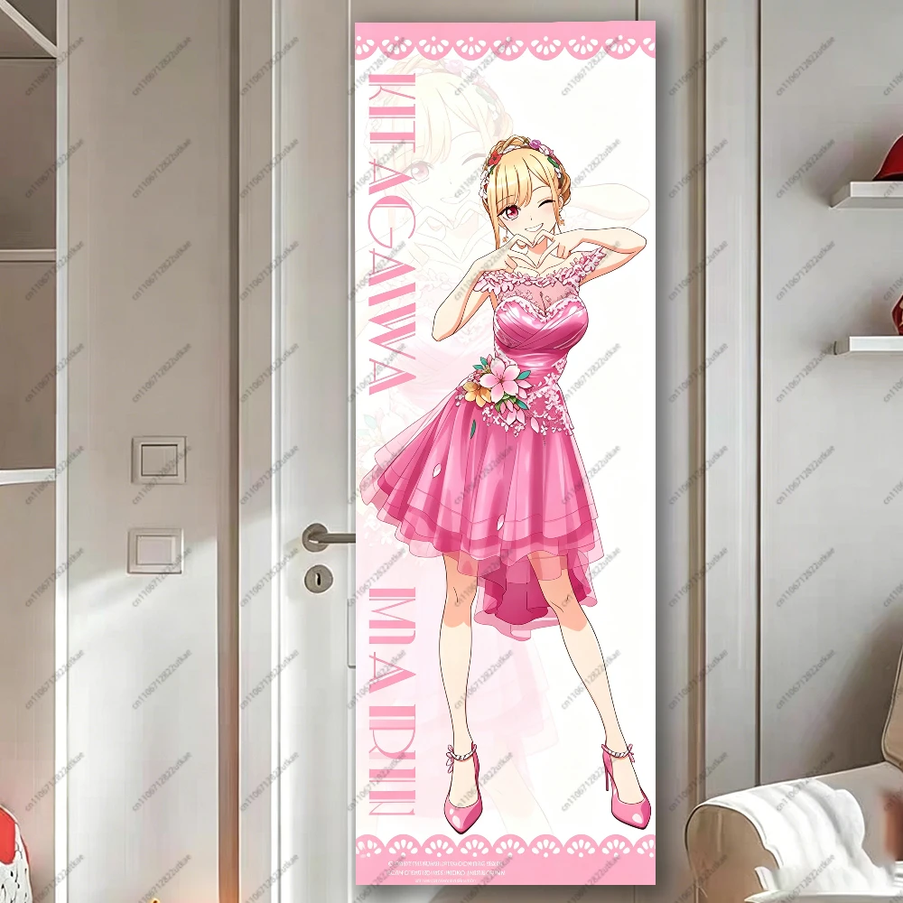 Cute Blonde Anime Girl Long Wall Tapestry, Pink Wedding Dress Girl Print Hanging Poster, Fabric Art for Bedroom Dorm Living Room