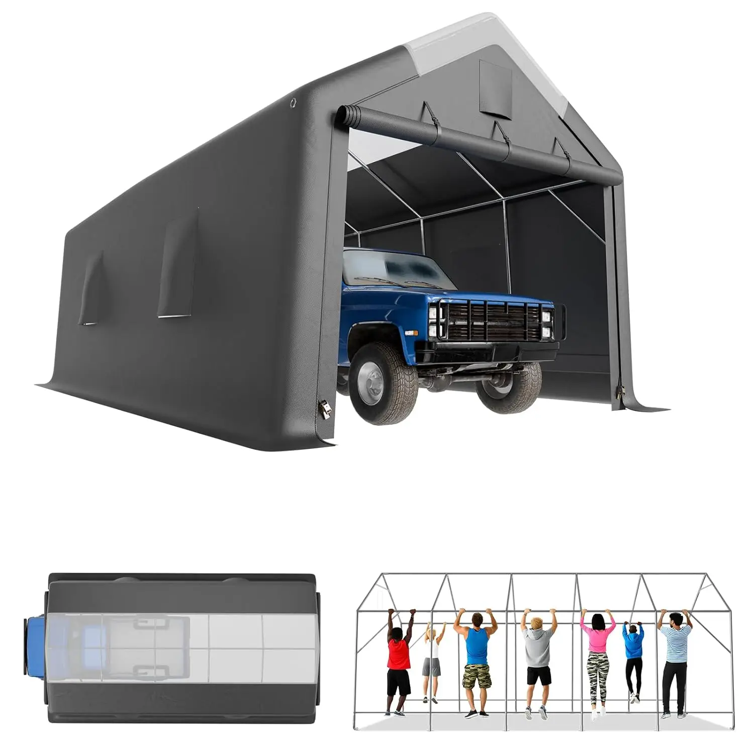 

12x20FT Heavy Duty Carport Canopy Translucent Roof Zipper Doors Waterproof Outdoor Shelter Car RV ATV, Customized