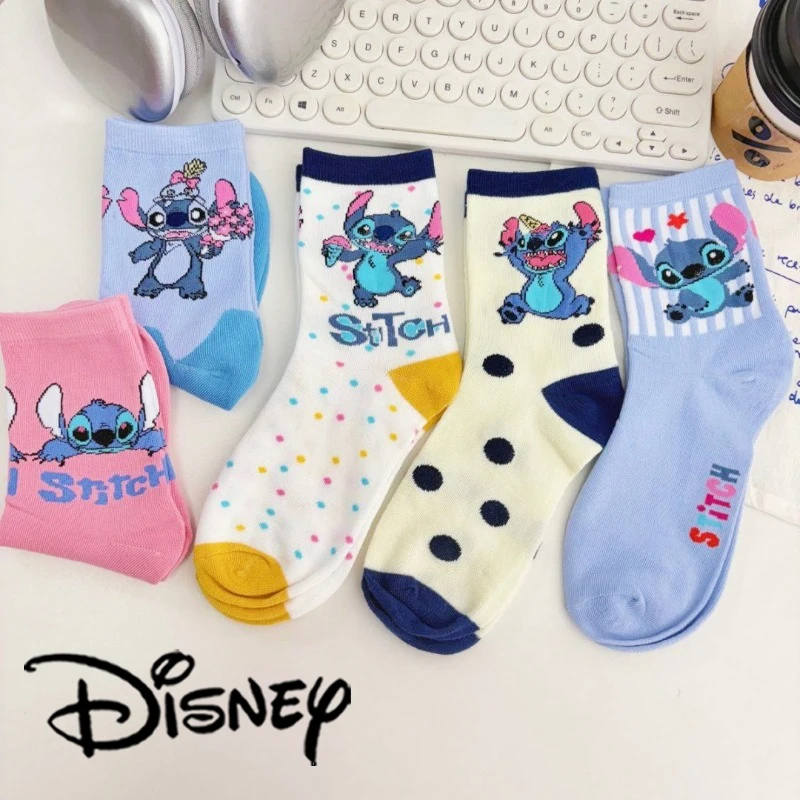 

5 пар/компл. носки Disney Stitch с героями мультфильмов, милые носки средней длины для девочек, модные домашние носки-тапочки JK Lolita Girl, милые аксессуары