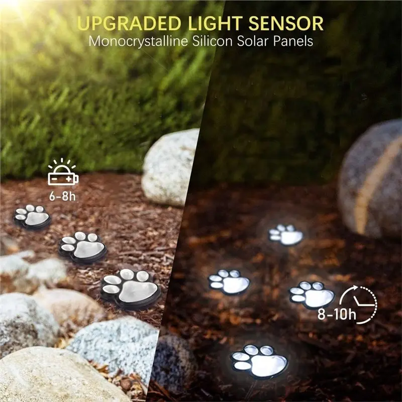 AAAN-White Light,Pet Souvenir Decoration, 8Pcs Paws Print Solar Light, Outdoor Waterproof Pet Lover' S Gift